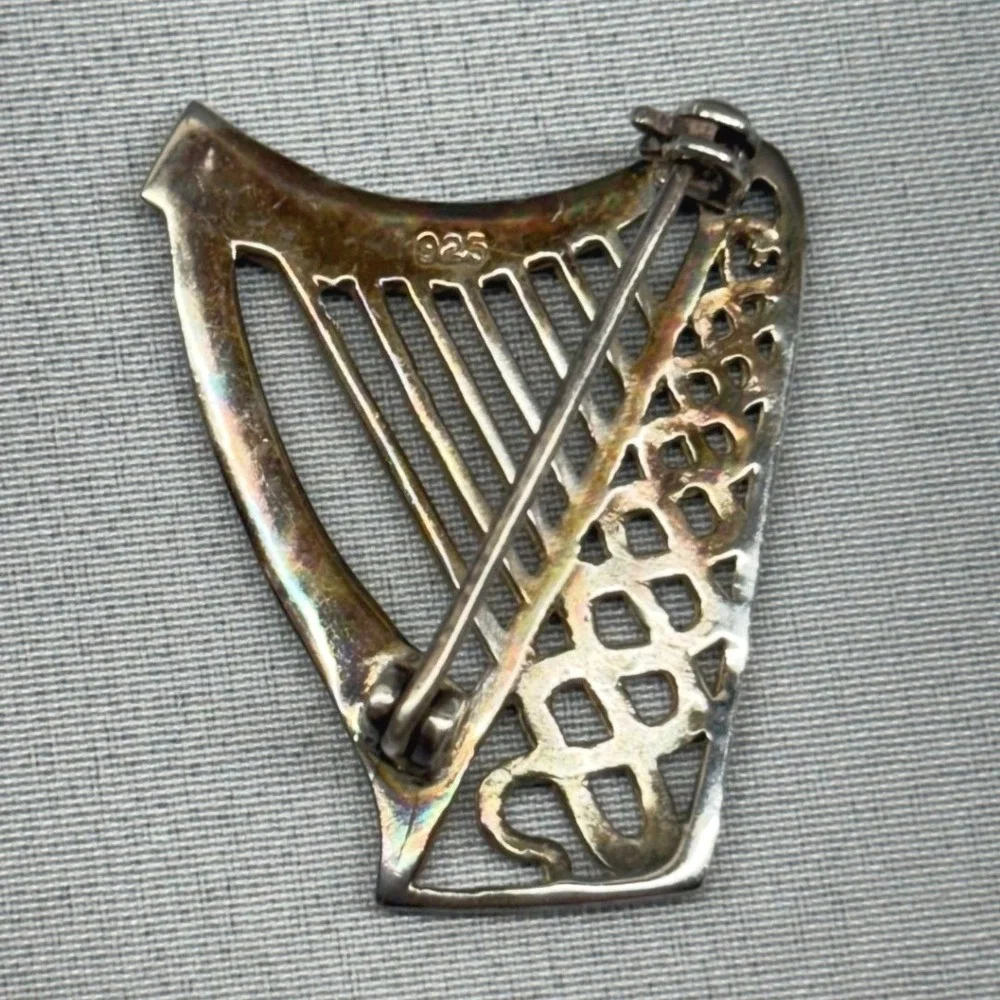 Unbranded Harp Brooch Unisex OS Silver Good Celtic Knot 925 Sterling Vintage